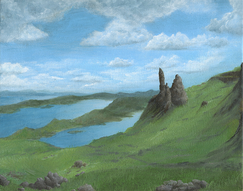 Landscape painting of the Old Man of Storr on the Isle of Skye, Scotland